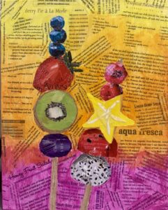 Collage of fruit on skewers