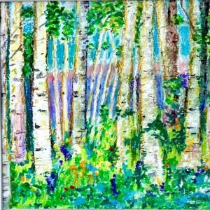 painting of birch trees in spring