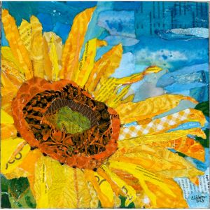 close up of yellow sunflower collage